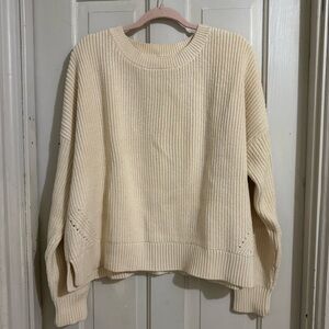 Duluth Trading Co Cream Ribbed Pullover Sweater